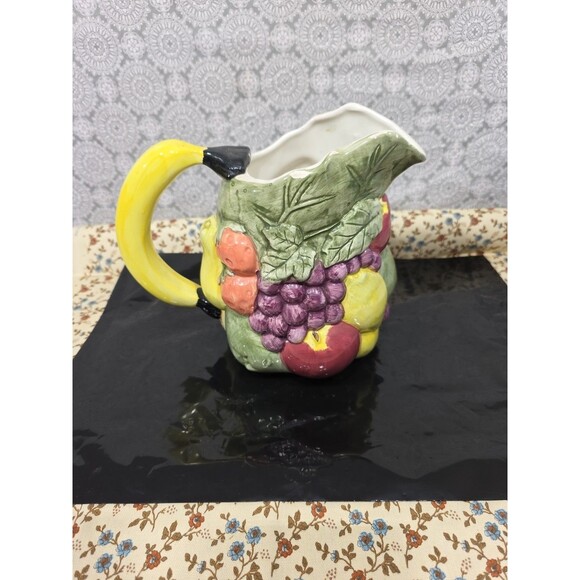 Vintage Fruit Pitcher With Banana Handle 80s Kitchen Decor Ceramic‎ Flower Vase - Picture 1 of 8